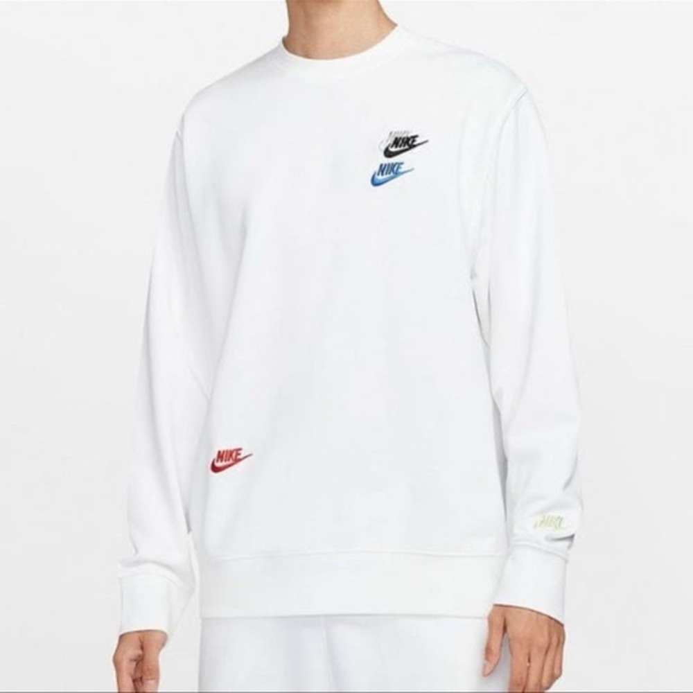 Nike Men's White Crewneck Multicolor Swoosh Embroidered Logos XXL Sweatshirt - Picture 10 of 10